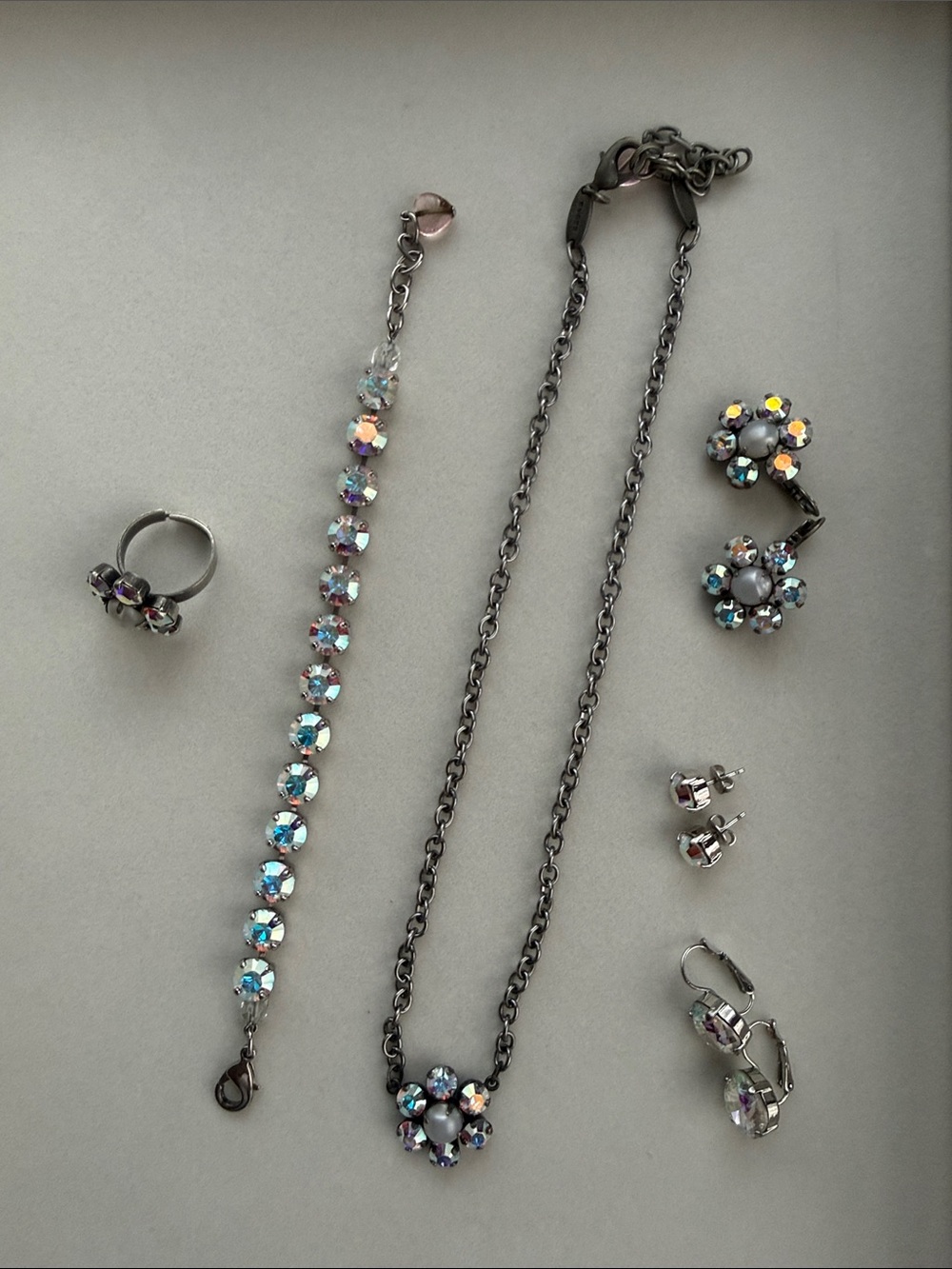 Sabika Iridescent Floral Crystal Necklace, Bracelet, Earring Sets